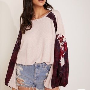 Free People Casual Clash Balloon Sleeve Thermal Top
